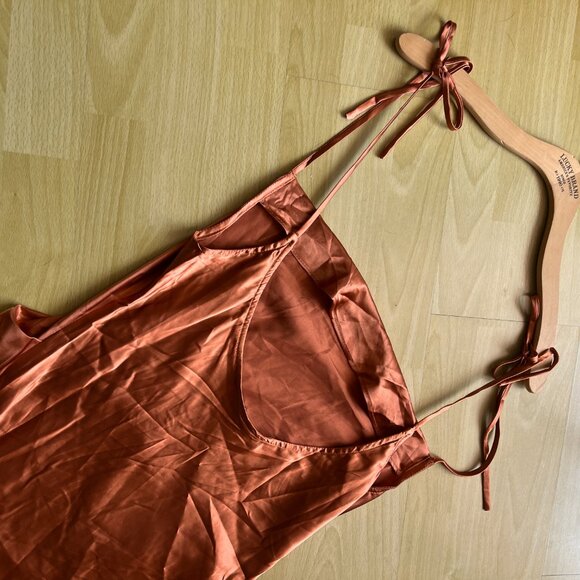 Cinderella Divine - BD103 Cowl Neck Satin Sheath Tea-Length Dress In Sienna - Picture 9 of 10